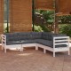 Sonata Set mobilier de grădină cu perne, 5 piese, alb, lemn masiv pin