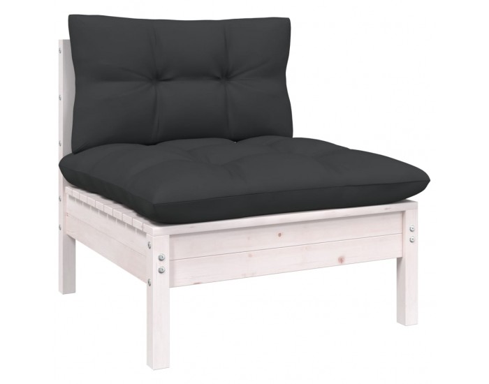 Sonata Set mobilier de grădină cu perne, 5 piese, alb, lemn masiv pin