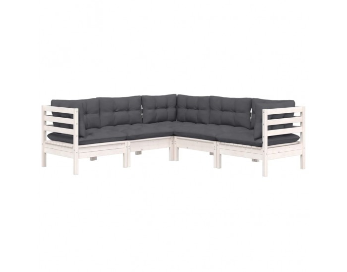 Sonata Set mobilier de grădină cu perne, 5 piese, alb, lemn masiv pin