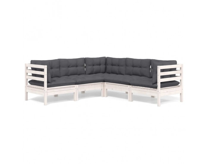 Sonata Set mobilier de grădină cu perne, 5 piese, alb, lemn masiv pin