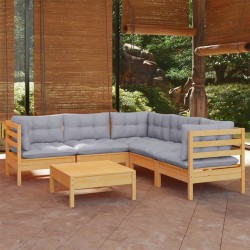 Sonata Set mobilier grădină cu perne gri, 6 piese, lemn de pin