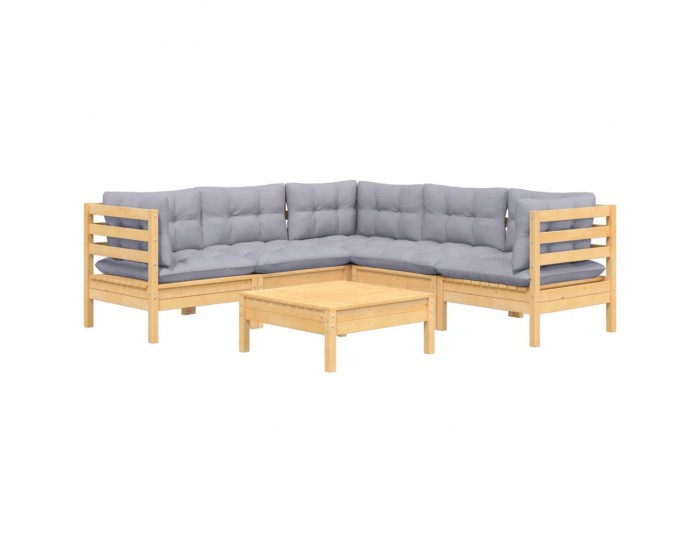 Sonata Set mobilier grădină cu perne gri, 6 piese, lemn de pin