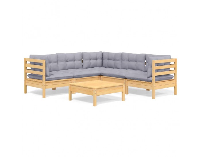 Sonata Set mobilier grădină cu perne gri, 6 piese, lemn de pin