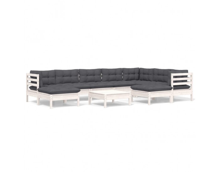Sonata Set mobilier grădină cu perne, 10 piese, alb, lemn masiv pin