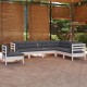 Sonata Set mobilier grădină cu perne, 7 piese, alb, lemn masiv de pin