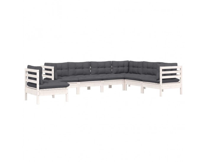 Sonata Set mobilier grădină cu perne, 7 piese, alb, lemn masiv de pin
