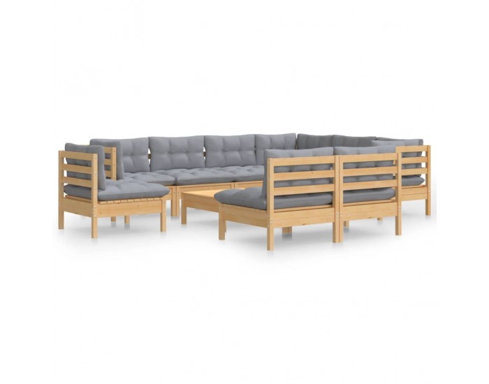 Sonata Set mobilier grădină cu perne, 10 piese, gri, lemn masiv pin