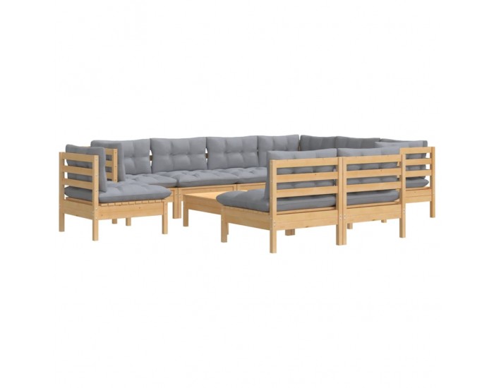 Sonata Set mobilier grădină cu perne, 10 piese, gri, lemn masiv pin