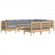 Sonata Set mobilier grădină cu perne, 10 piese, gri, lemn masiv pin