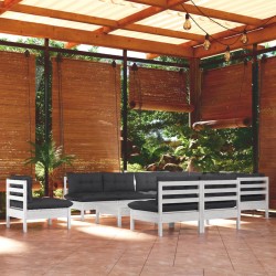 Sonata H Градински лаундж комплект с възглавници 11 части бял бор масив - Seturi pentru exterior