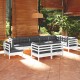 Sonata Set mobilier grădină cu perne, 10 piese, alb, lemn masiv de pin