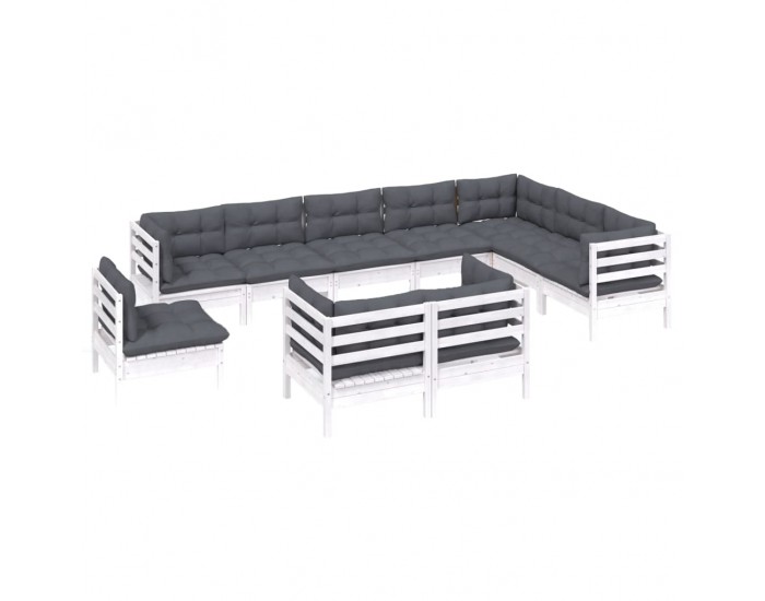 Sonata Set mobilier grădină cu perne, 10 piese, alb, lemn masiv de pin