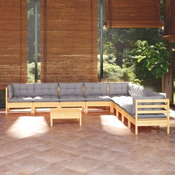 Sonata Set mobilier grădină cu perne, 10 piese, gri, lemn masiv pin