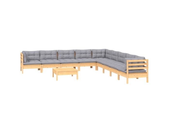 Sonata Set mobilier grădină cu perne, 10 piese, gri, lemn masiv pin