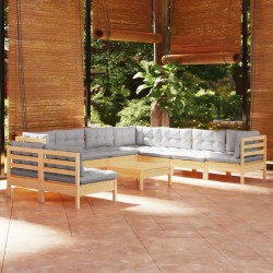 Sonata Set mobilier grădină cu perne, 10 piese, gri, lemn masiv pin