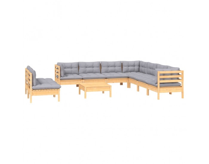 Sonata Set mobilier grădină cu perne, 10 piese, gri, lemn masiv pin
