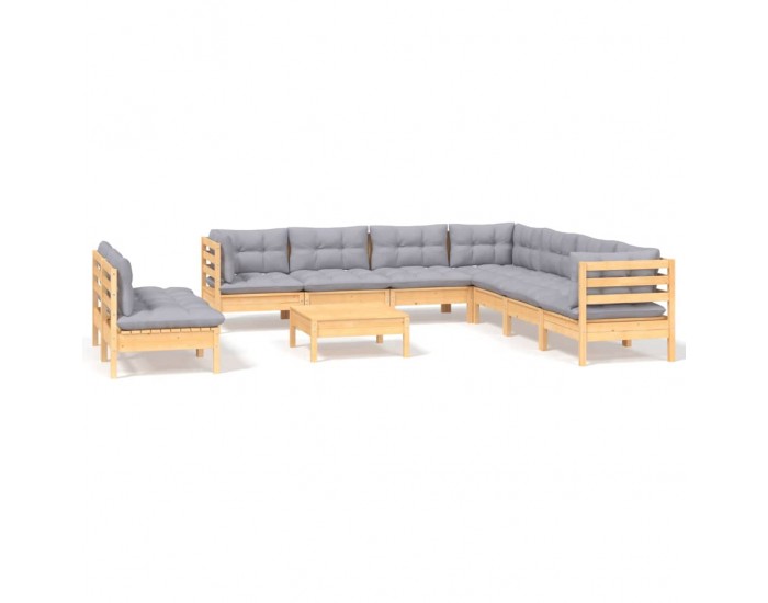 Sonata Set mobilier grădină cu perne, 10 piese, gri, lemn masiv pin