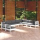 Sonata Set mobilier grădină cu perne, 10 piese, alb, lemn masiv pin