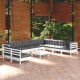 Sonata Set mobilier grădină cu perne, 11 piese, alb, lemn masiv pin