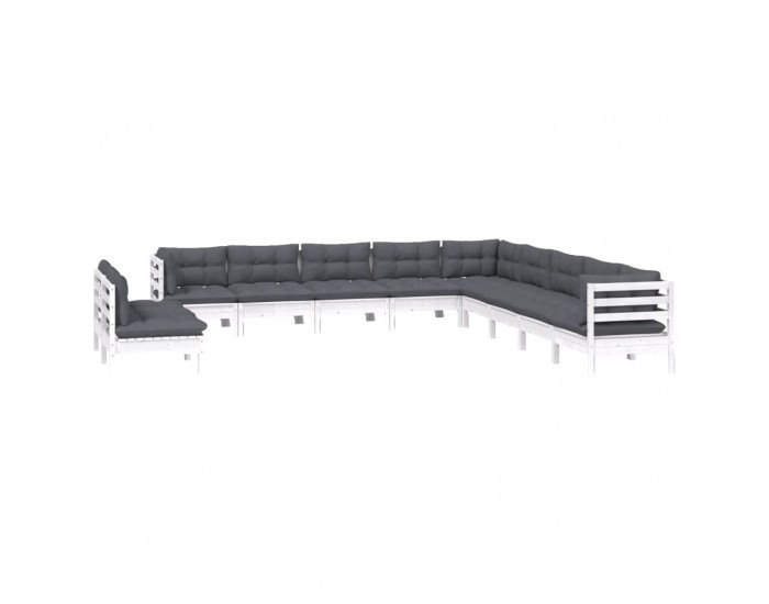 Sonata Set mobilier grădină cu perne, 11 piese, alb, lemn masiv pin