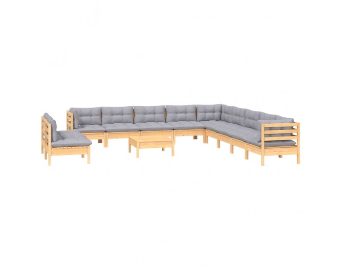 Sonata Set mobilier de grădină cu perne, 12 piese, gri, lemn masiv pin