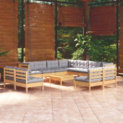 Sonata Set mobilier de grădină cu perne, 12 piese, gri, lemn masiv pin