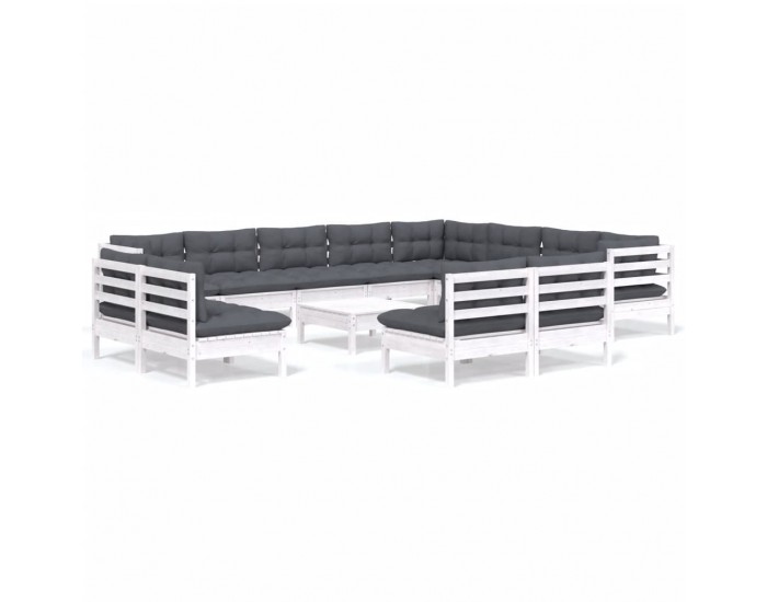 Sonata Set mobilier grădină cu perne, 13 piese, alb, lemn masiv pin