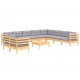 Sonata Set mobilier de grădină cu perne, 11 piese, gri, lemn masiv pin
