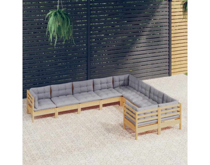 Sonata Set mobilier de grădină cu perne, 5 piese, gri, lemn de pin