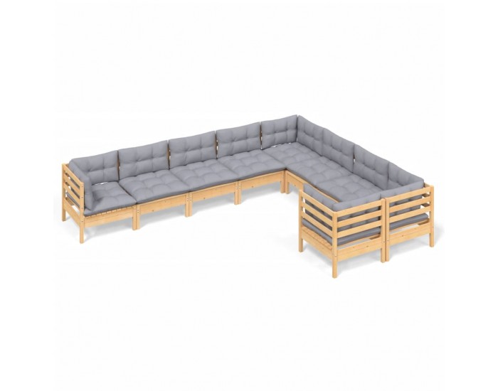 Sonata Set mobilier de grădină cu perne, 5 piese, gri, lemn de pin
