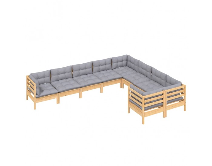 Sonata Set mobilier de grădină cu perne, 5 piese, gri, lemn de pin