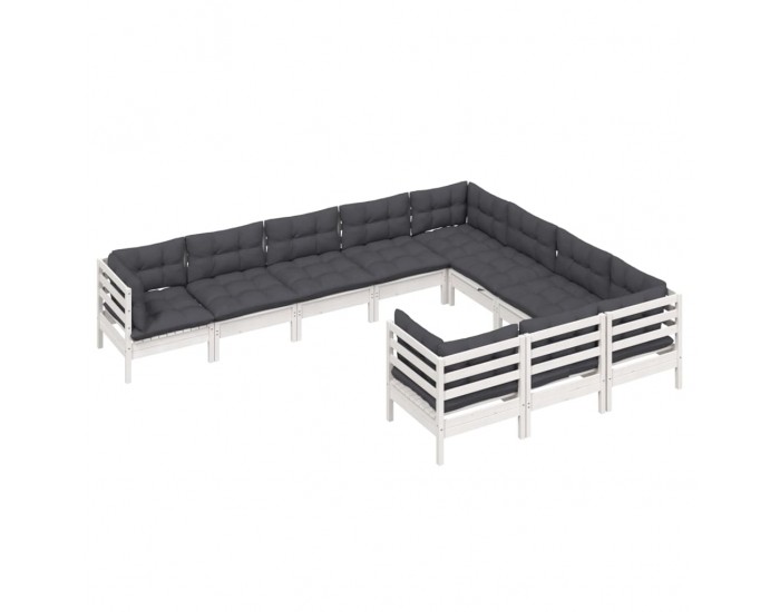 Sonata Set mobilier grădină cu perne, 10 piese, alb, lemn de pin
