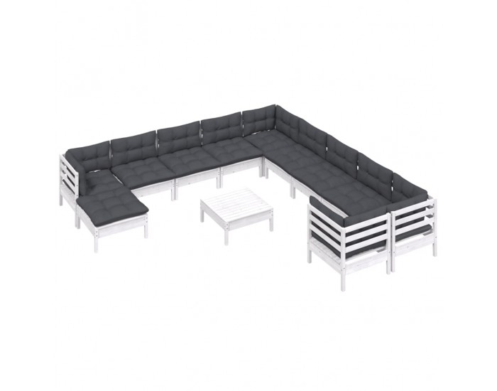 Sonata Set mobilier grădină cu perne, 12 piese, alb, lemn de pin