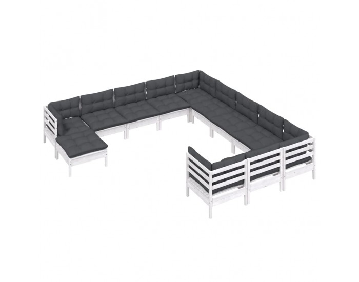 Sonata Set mobilier de grădină cu perne, 12 piese, alb, lemn de pin