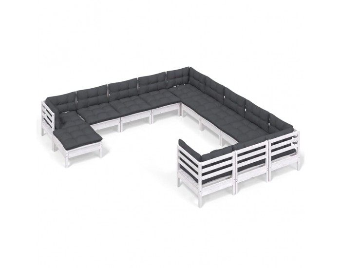 Sonata Set mobilier de grădină cu perne, 12 piese, alb, lemn de pin