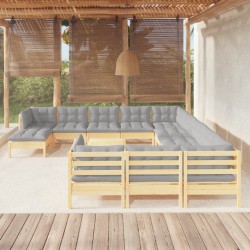 Sonata H Градински лаундж комплект със сиви възглавници, 13 части, бор - Seturi pentru exterior