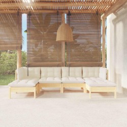 Sonata Set mobilier grădină cu perne crem, 6 piese, lemn masiv de pin