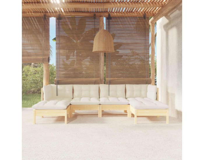 Sonata Set mobilier grădină cu perne crem, 6 piese, lemn masiv de pin