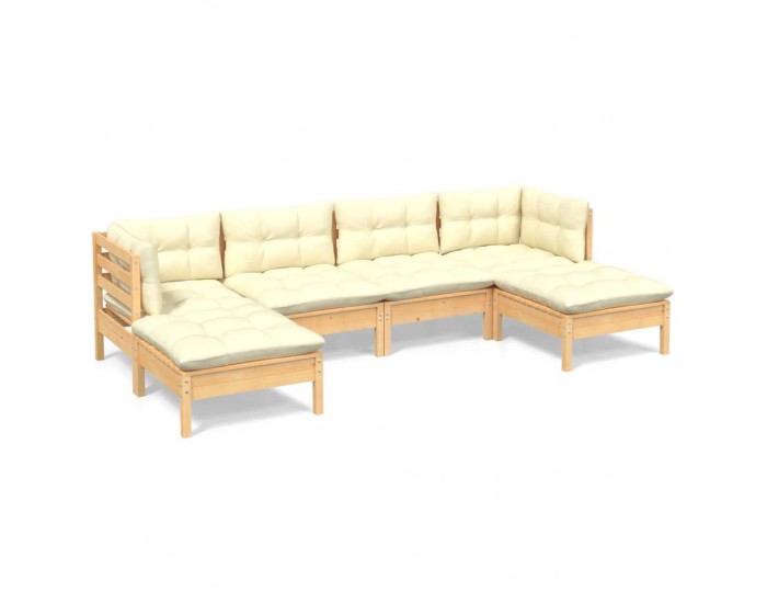 Sonata Set mobilier grădină cu perne crem, 6 piese, lemn masiv de pin