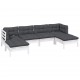 Sonata Set mobilier de grădină cu perne, 6 piese, alb, lemn de pin