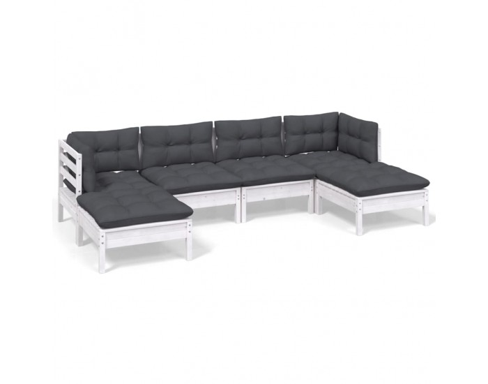 Sonata Set mobilier de grădină cu perne, 6 piese, alb, lemn de pin