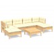 Sonata Set mobilier grădină cu perne crem, 7 piese, lemn masiv pin
