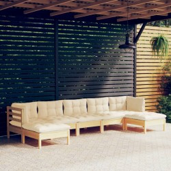 Sonata Set mobilier grădină cu perne crem, 7 piese, lemn masiv pin