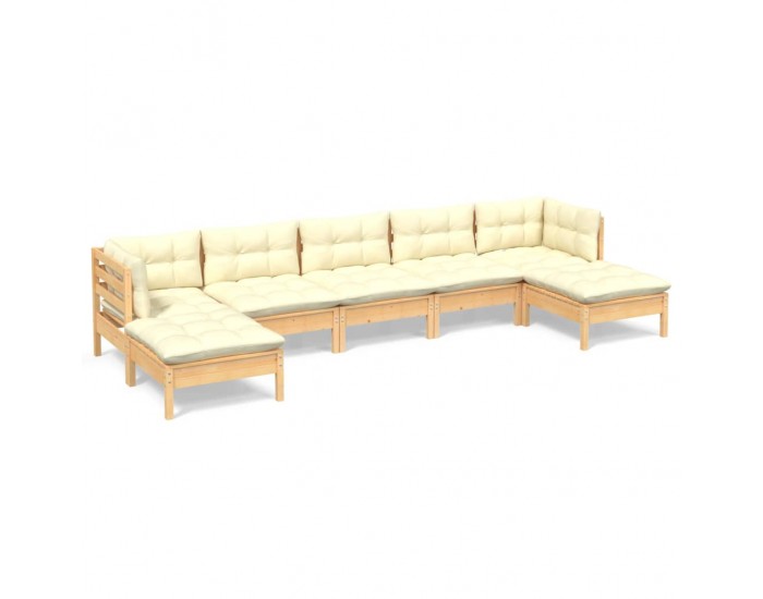 Sonata Set mobilier grădină cu perne crem, 7 piese, lemn masiv pin