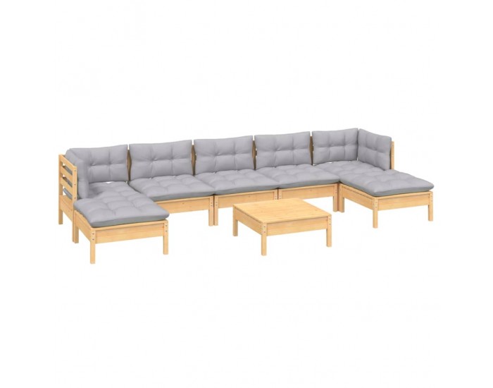 Sonata Set mobilier de grădină cu perne, 8 piese, gri, lemn de pin