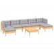 Sonata Set mobilier de grădină cu perne, 8 piese, gri, lemn de pin