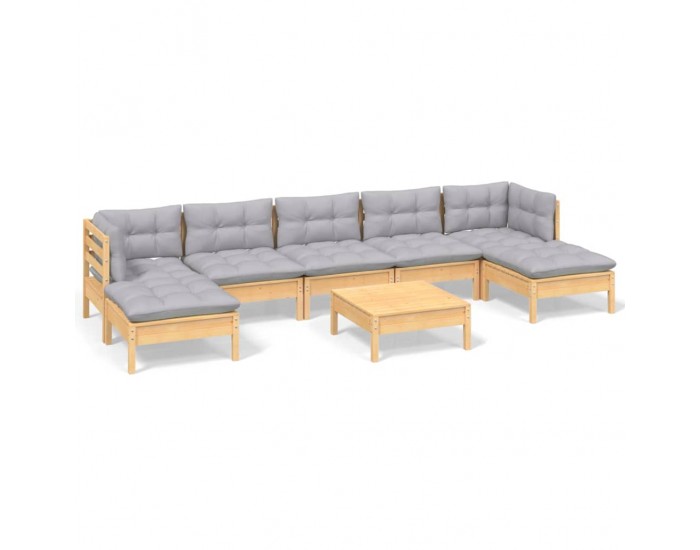 Sonata Set mobilier de grădină cu perne, 8 piese, gri, lemn de pin