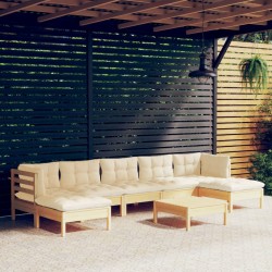 Sonata Set mobilier de grădină cu perne, 8 piese, crem, lemn de pin