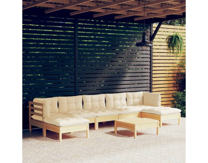 Sonata Set mobilier de grădină cu perne, 8 piese, crem, lemn de pin