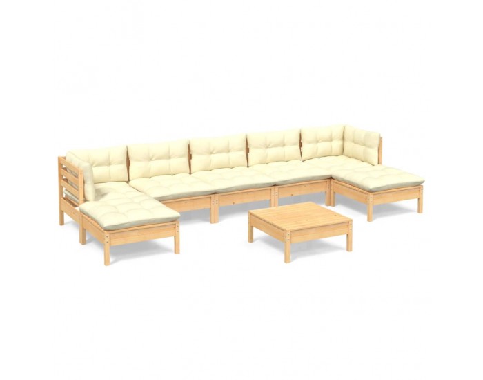Sonata Set mobilier de grădină cu perne, 8 piese, crem, lemn de pin